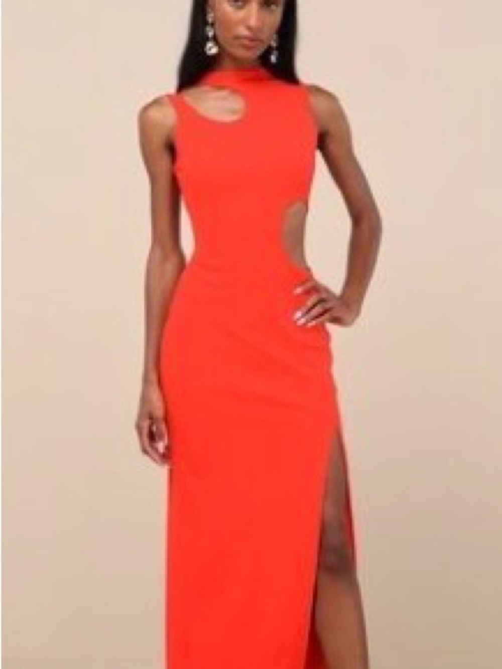 NWT Lulu's Vibrant Orange Red Sleeveless Cutout Maxi Dress Sz S Homecoming